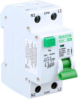 Wył. róż. z członem nadprądowym B16A,30mA,1P+N typ AC GACIA SL6N 1P+N B16A 30MA,AC
